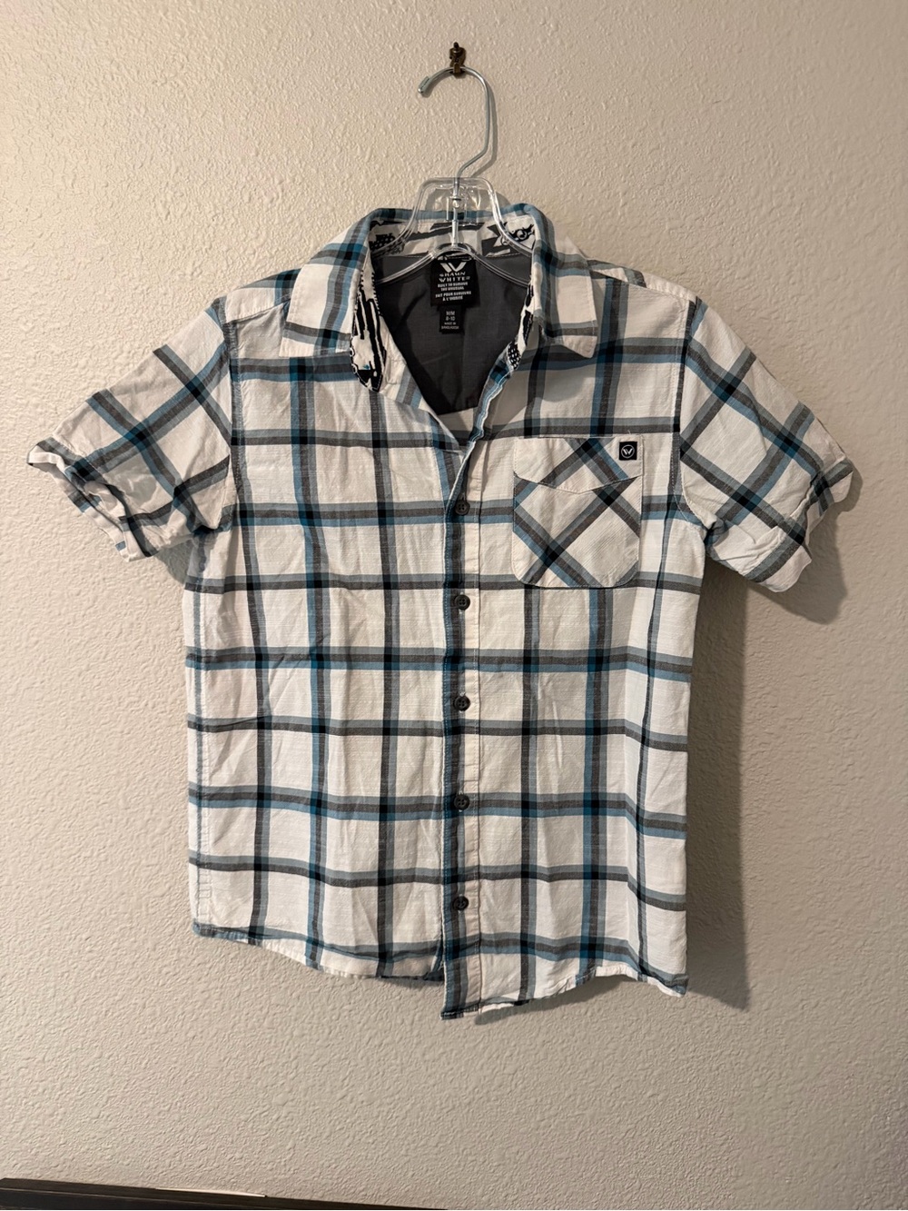 Shaun White White Plaid Short-Sleeve Button-Down with Teal Accents
